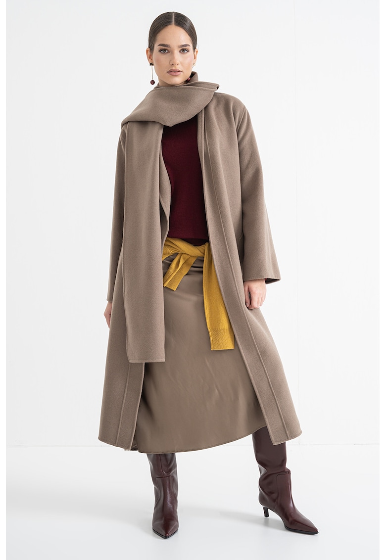 Trenci lung din amestec de lana cu fular circular atasat