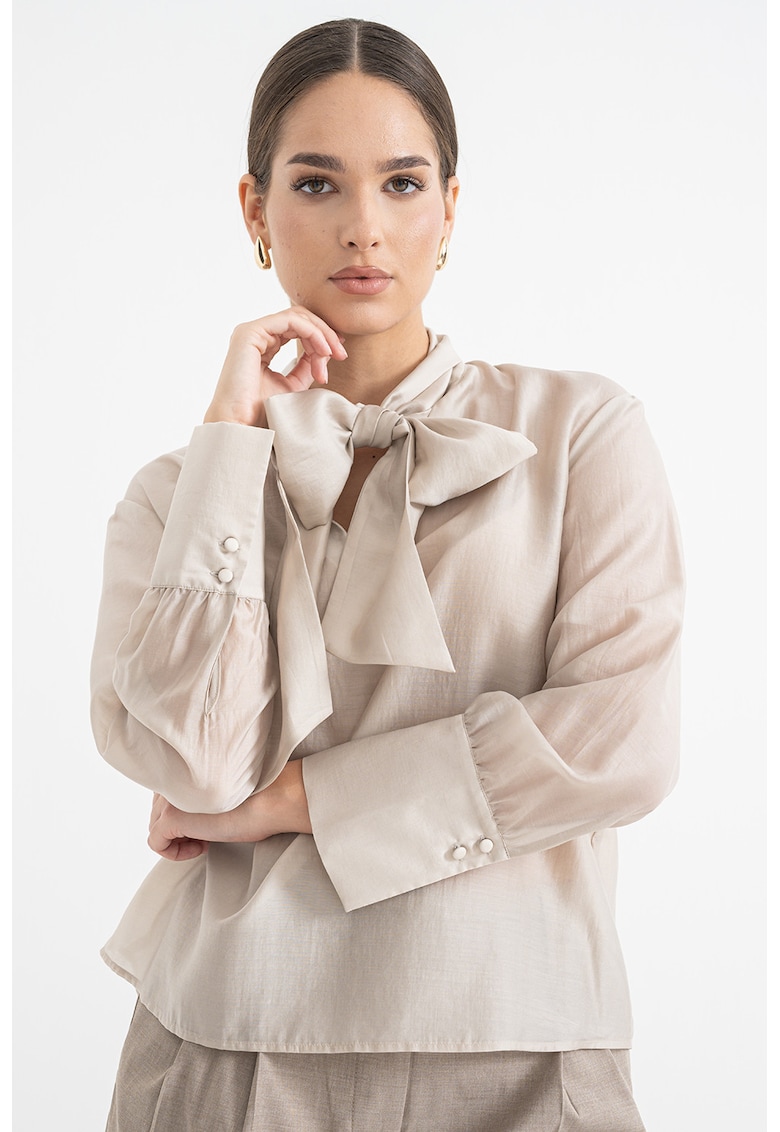 Camasa uni cu guler cu funda din panglici