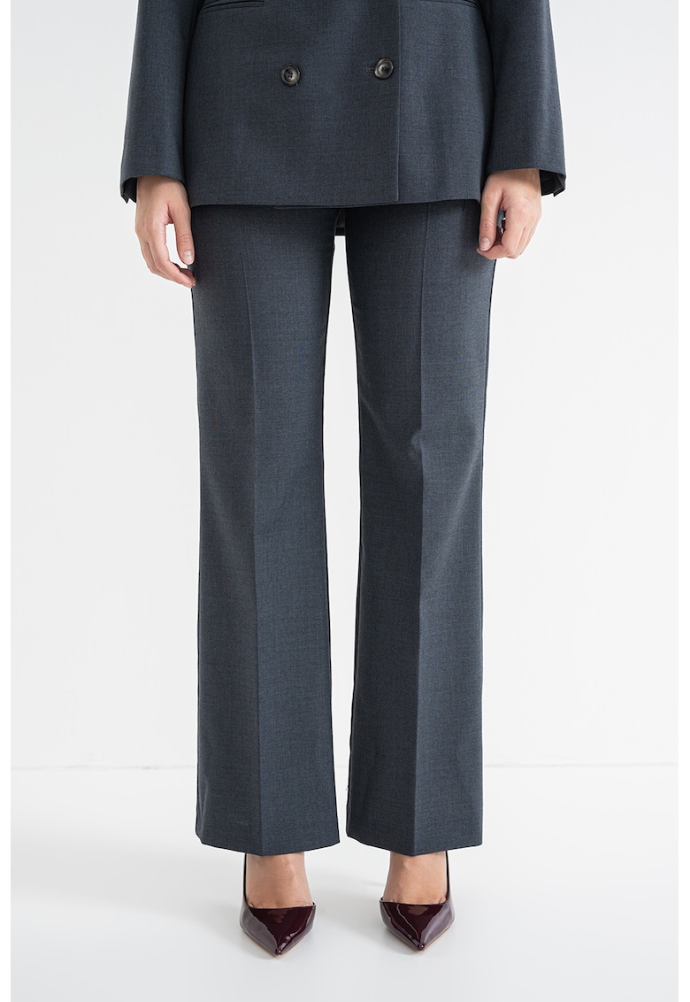 Pantaloni eleganti evazati din amestec de lana cu talie inalta