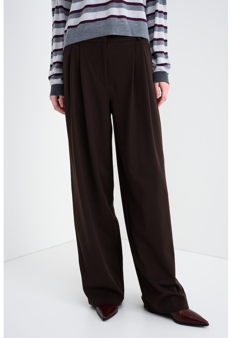 Pantaloni cu croiala ampla si talie medie - Maro inchis