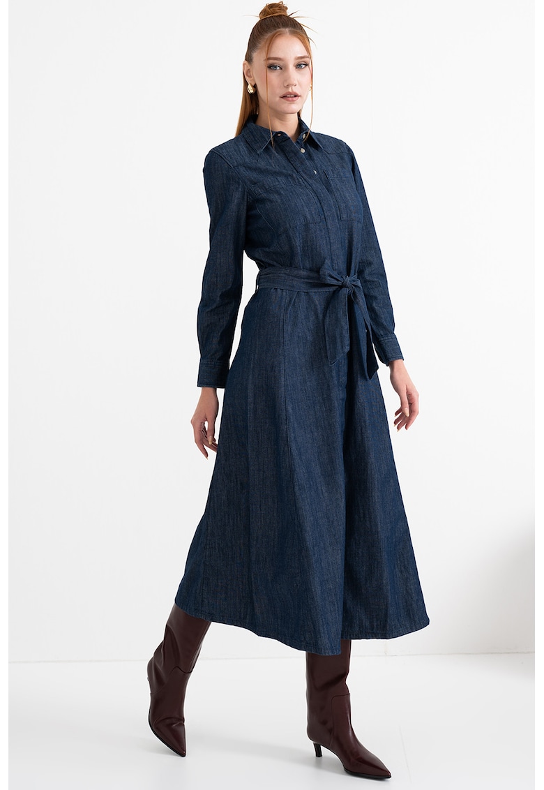 Stefanel Rochie midi de denim - Albastru inchis