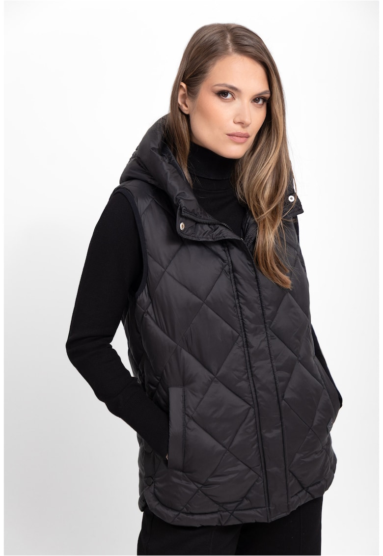 Vesta matlasata cu gluga - casual - femei - V-Milan - negru