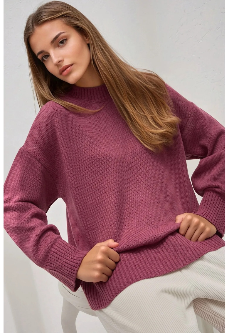 Pulover dama guler rotund - confortabil - roz prafuit - tricot Pulover dama guler rotund - confortabil - roz prafuit - tricot