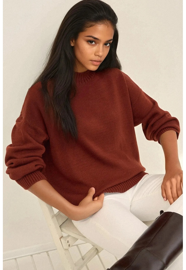 Pulover dama - confortabil - caramiziu - tricot