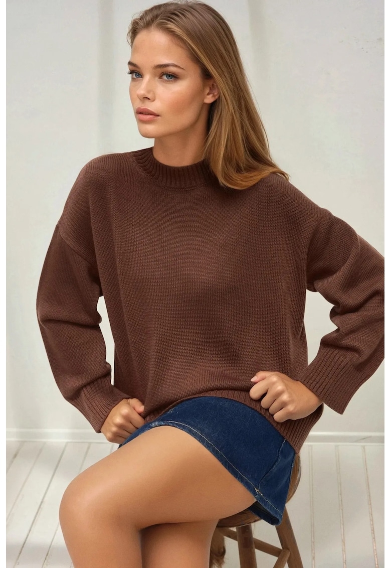 Pulover dama guler rotund - maro - tricot