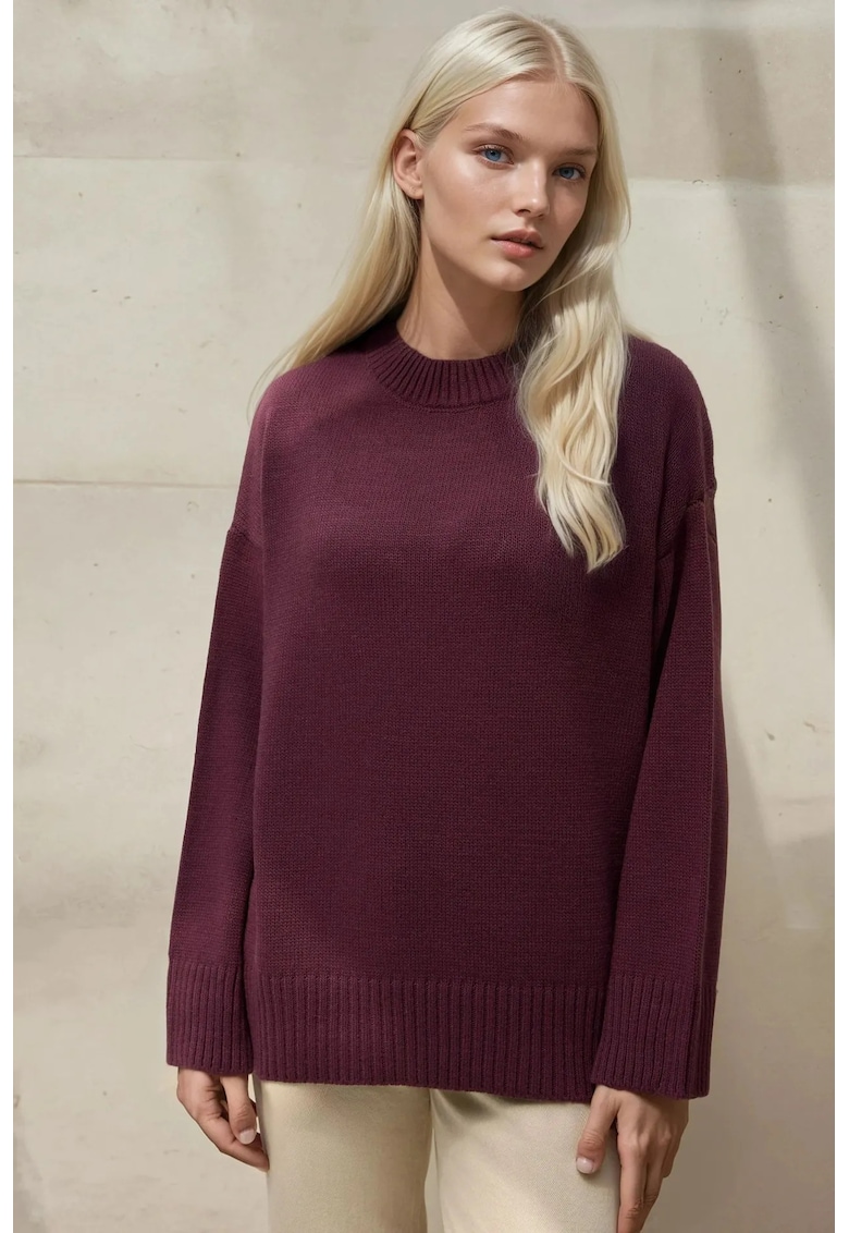 Pulover dama -  guler rotund - confortabil - mov inchis - tricot