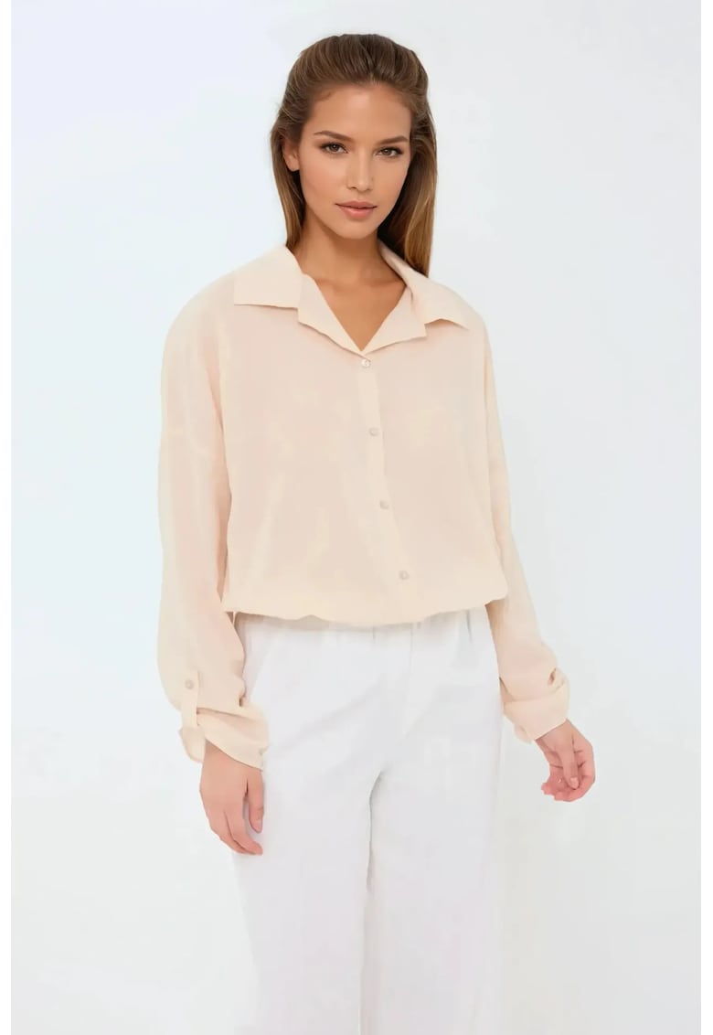 Camasa supradimensionata dama -  cu maneca lunga - bumbac - bej -