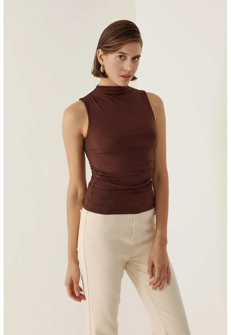 Tricou dama - fara maneci - elastan/viscoza - maro