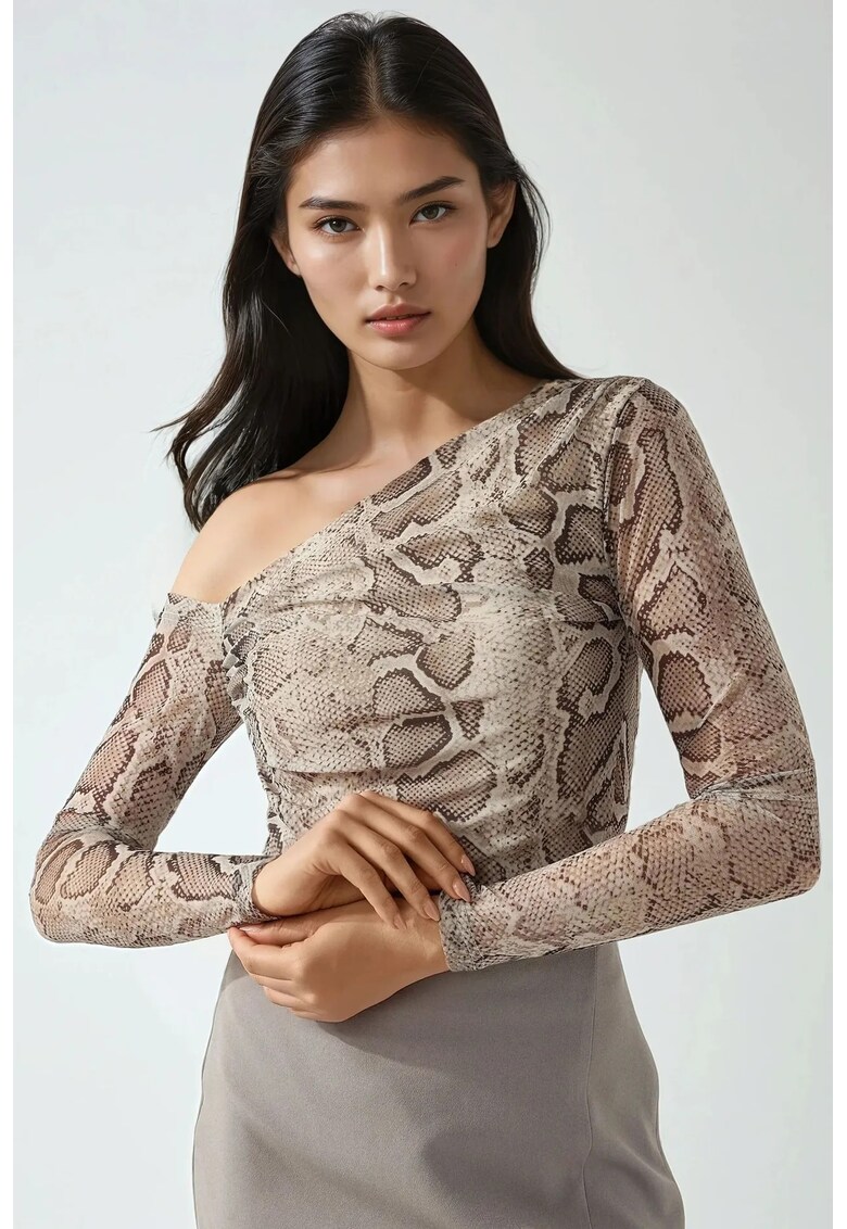 Bluza dama - decolteu asimetric - poliester/elastan - bej