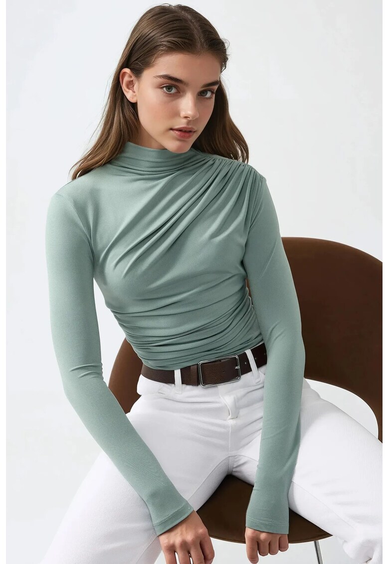 Bluza dama - guler inalt - poliester/elastan - verde prafuit