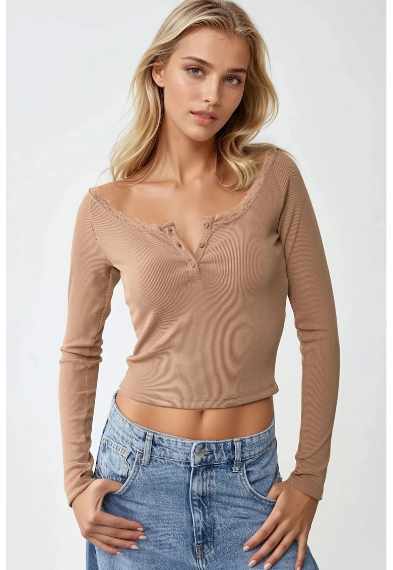 HiCCUP Bluza dama - slim fit - tricot - maro