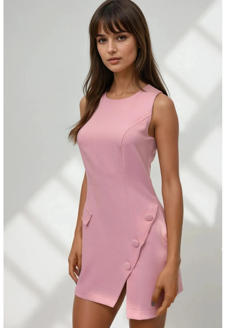 Rochie mini guler rotund - mulata - roz - textil