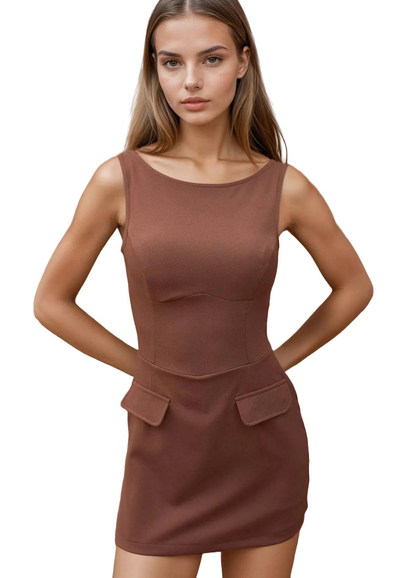 Rochie mini mulata cu pantaloni scurti - maro - material textil