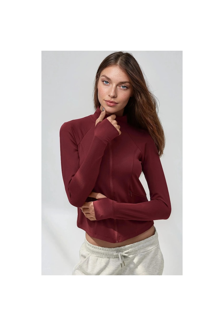 Top sport  tricotat - guler inalt - visiniu - pentru fitness