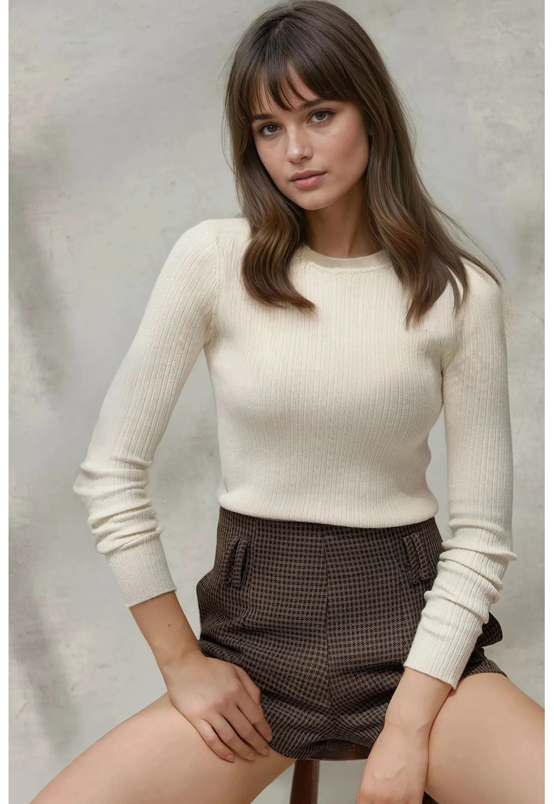 Pulover dama - alb - tricot - guler rotund