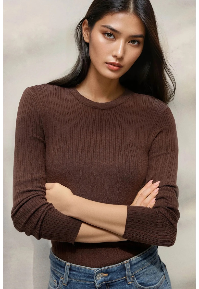 Pulover dama - guler rotund - maro - tricot