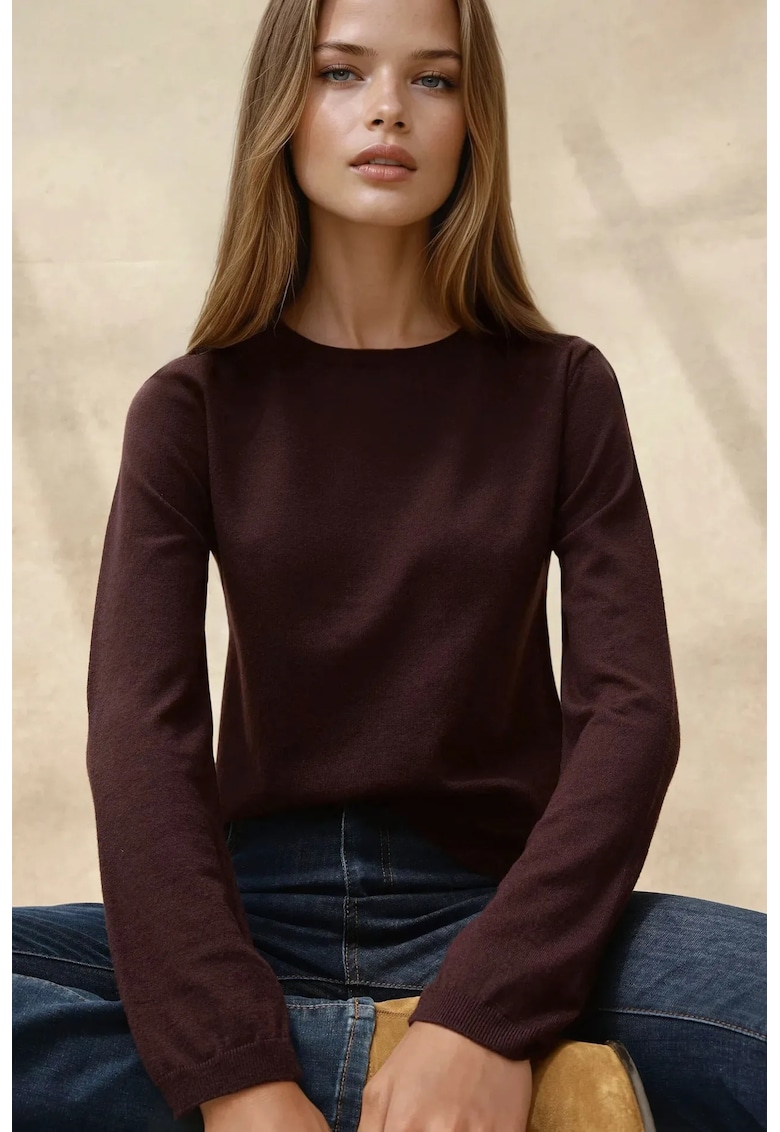 Pulover dama  basic - guler rotund - visiniu inchis - tricot