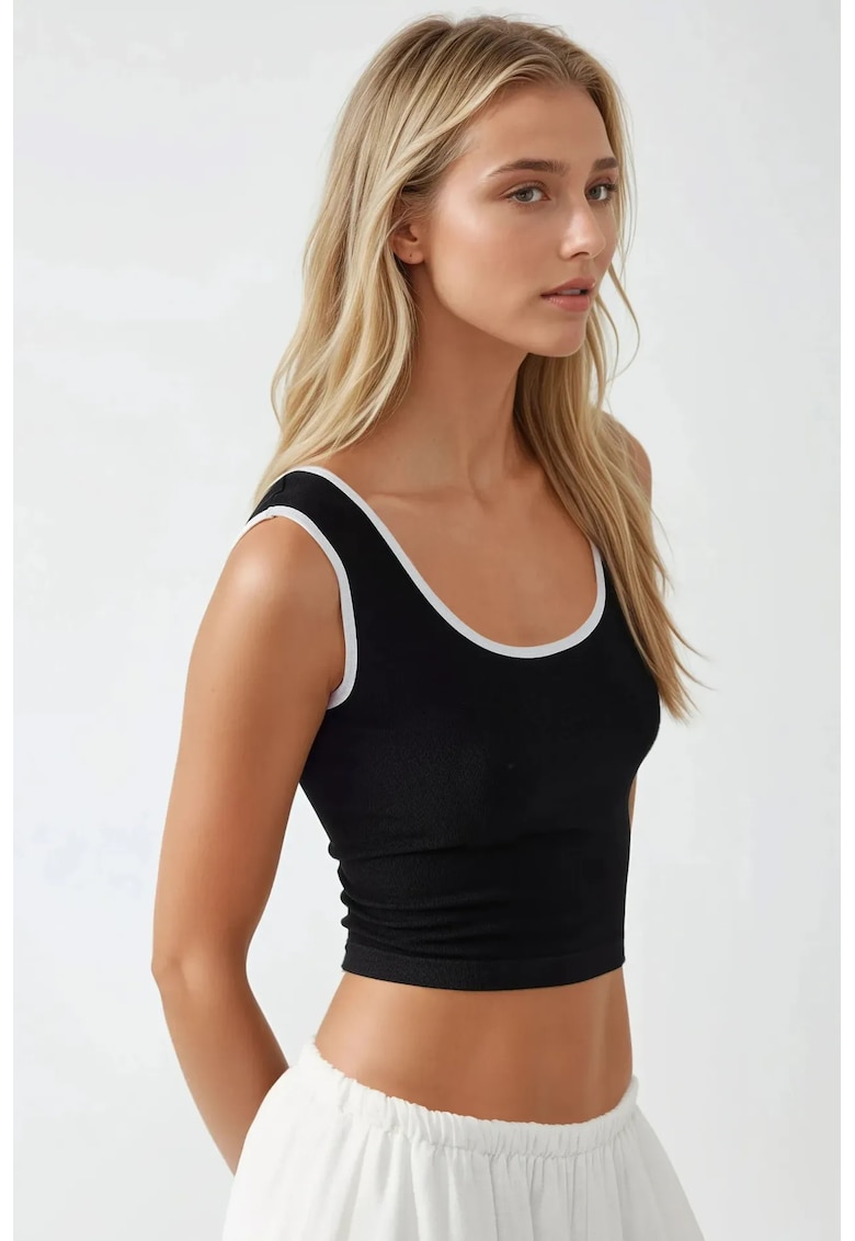 Maiou dama - tricot - decolteu rotund - alb/negru