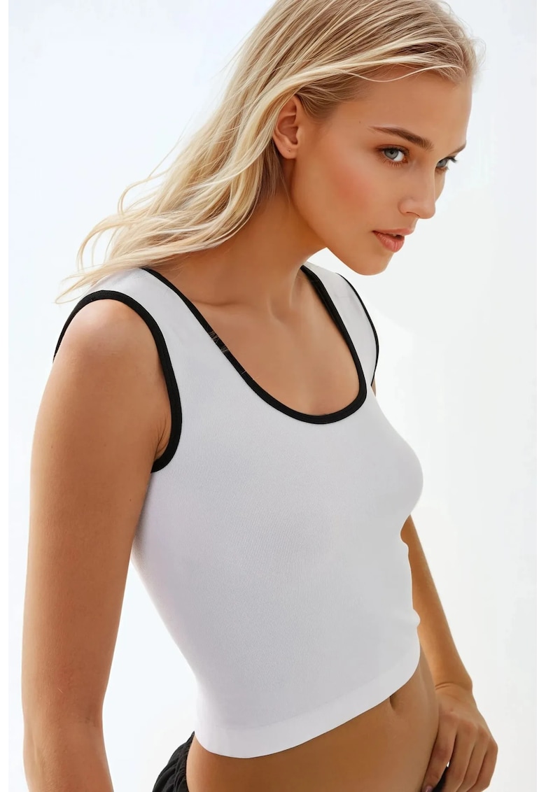 Maiou dama tricot - decolteu rotund - alb/negru