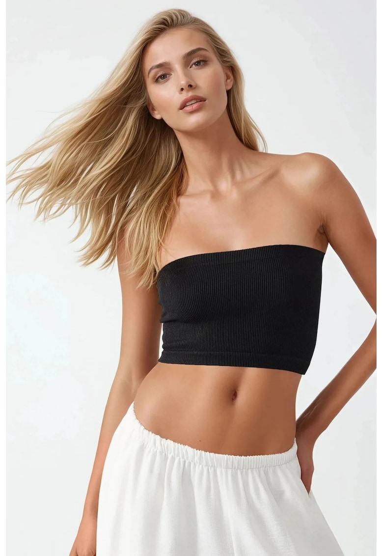 Top scurt dama - slim fit - jerseu - negru