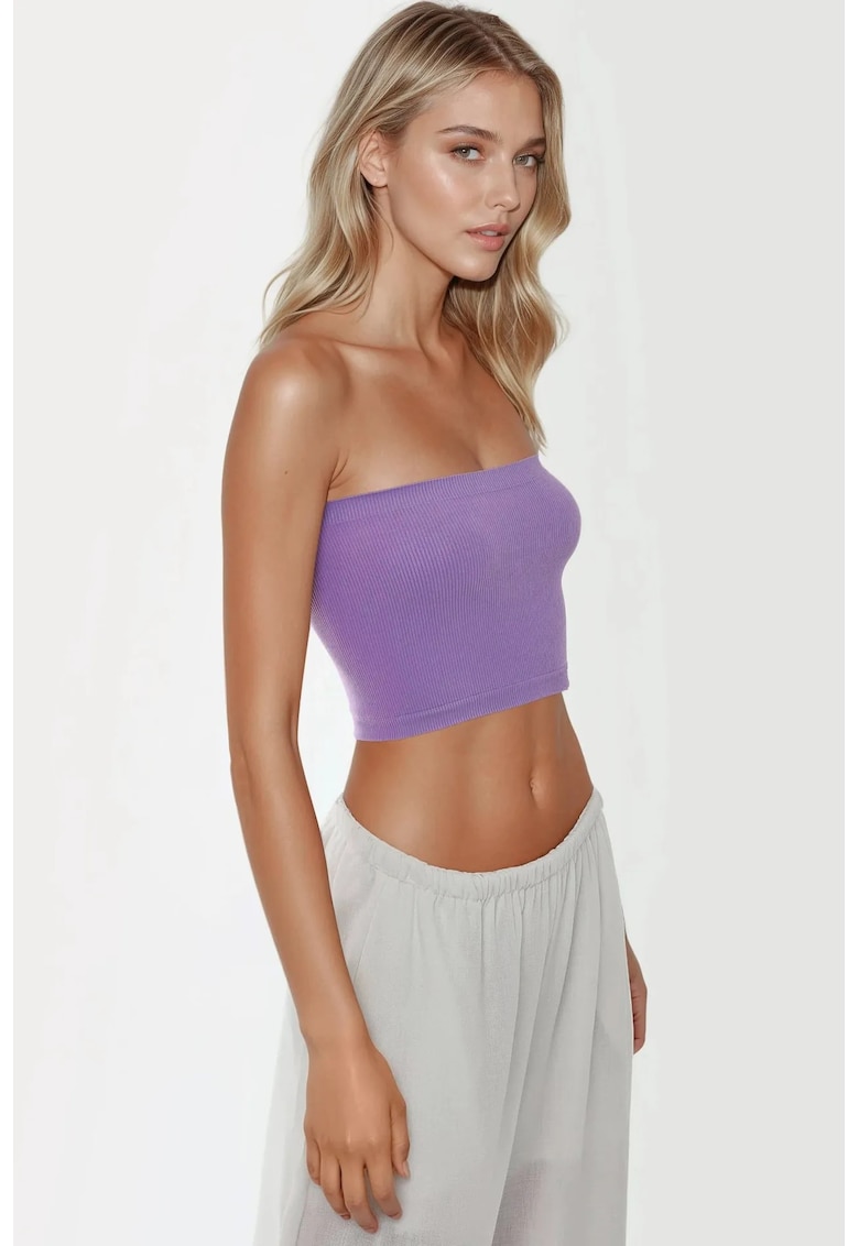 Top scurt dama - slim fit - jerseu - fara bretele - violet