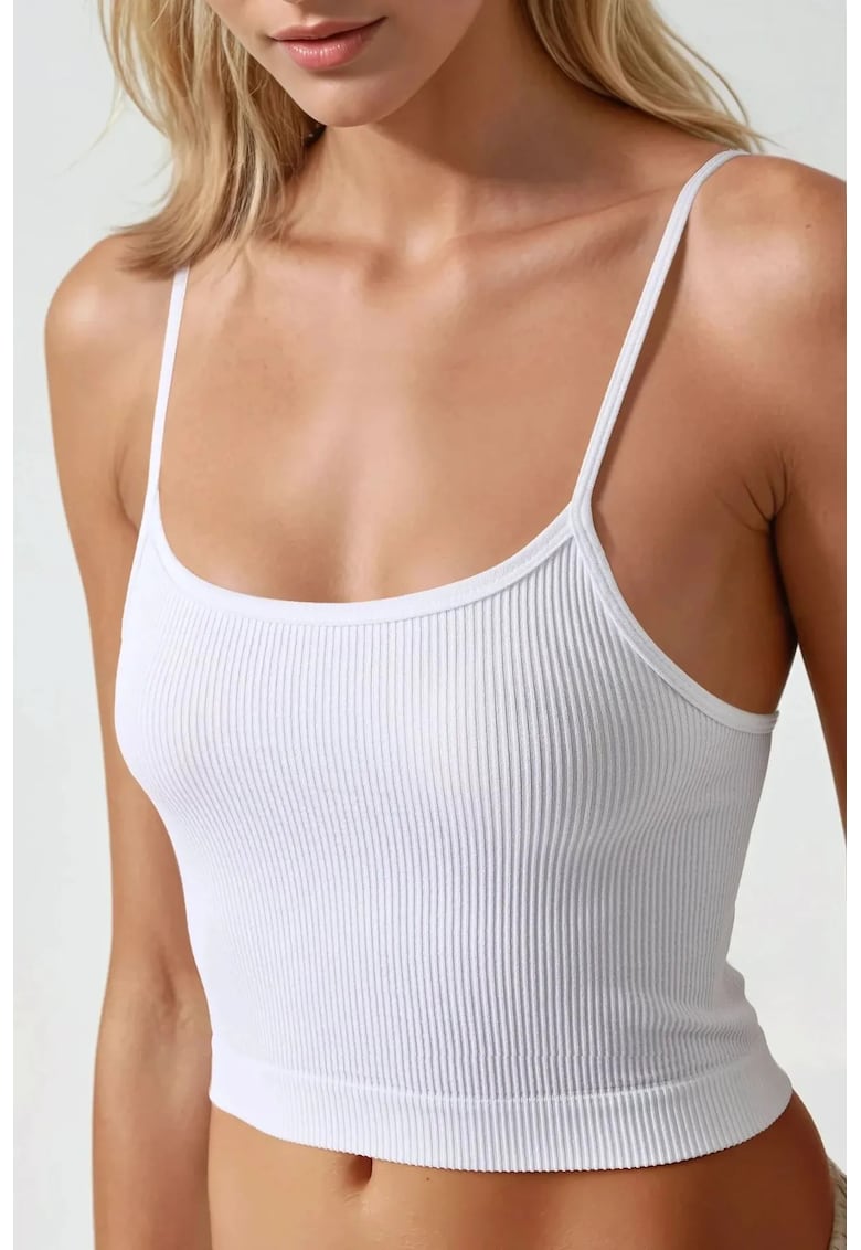 Maiou dama elastan/poliamida - decolteu rotund - alb