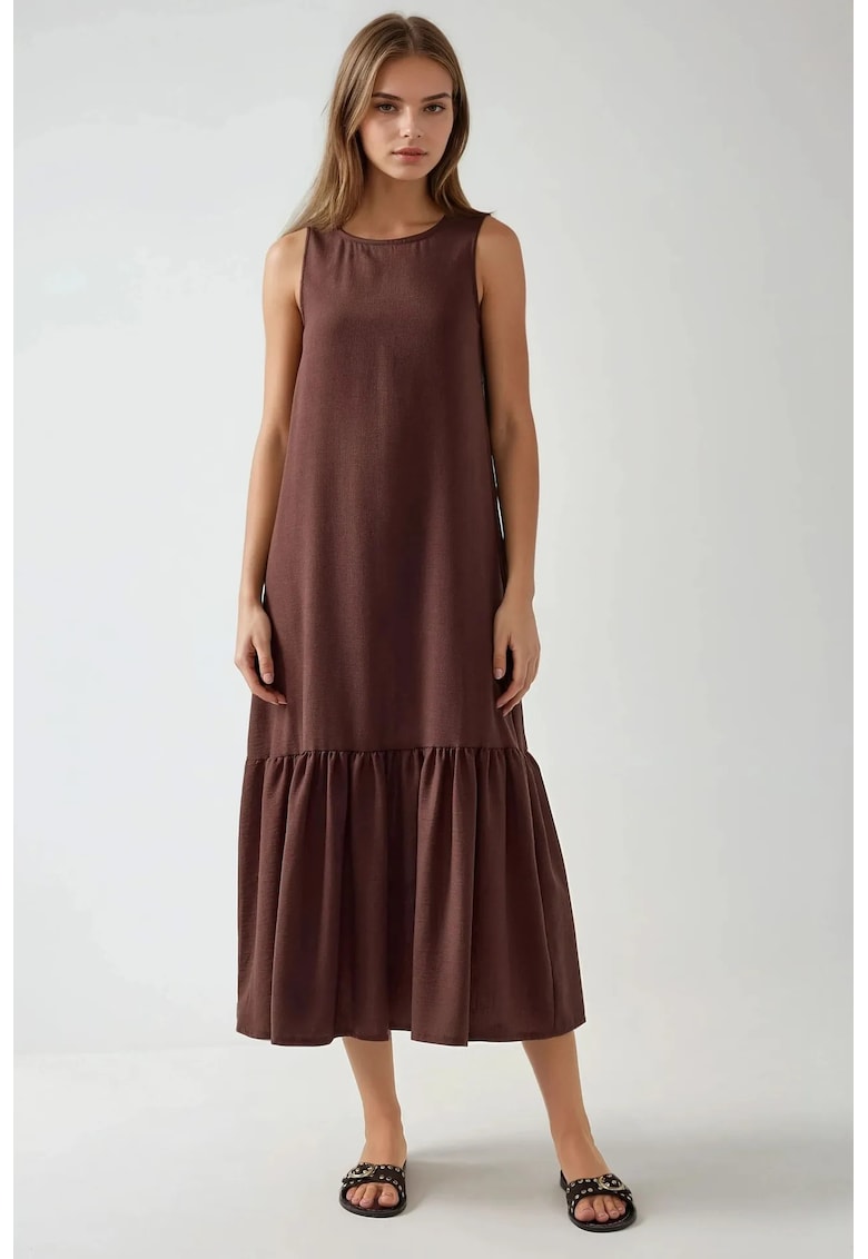Rochie maxi - croiala in forma de A - fara maneci - maro - bumbac