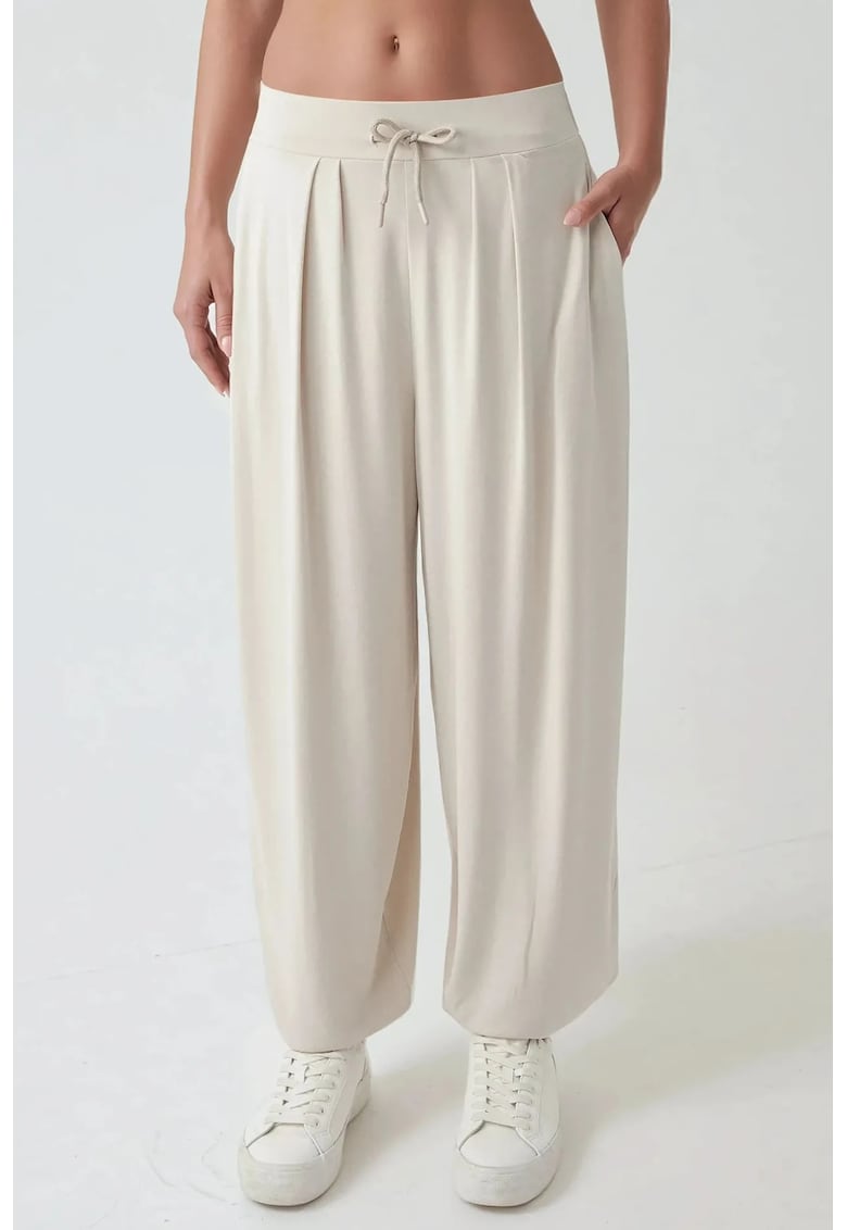 Pantaloni jogger - talie medie - natural - textil