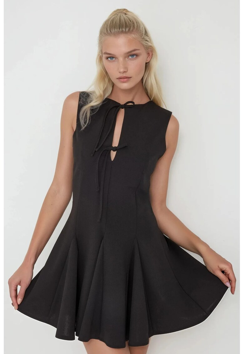 Rochie mini slim fit - guler rotund - neagra - textil