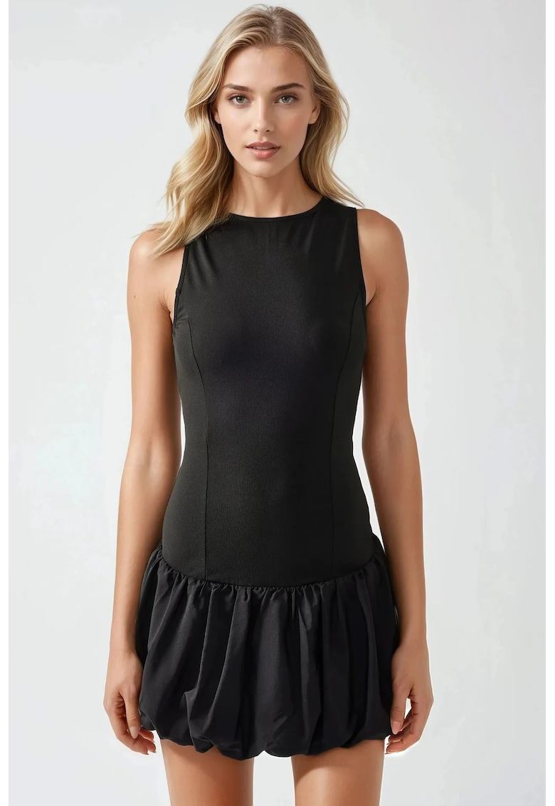 Rochie de dama mini - guler rotund - imprimeu balon - negru - tricot