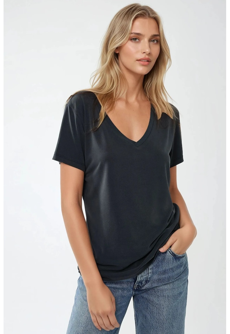 HiCCUP Tricou dama - tricotat - maneca scurta - gri carbune - jerseu