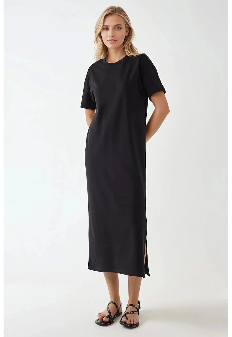 Rochie midi croiala lejera - guler rotund