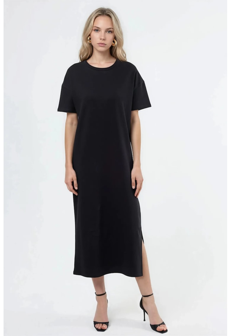 Rochie dama - Midi casual - neagra - bumbac - poliester