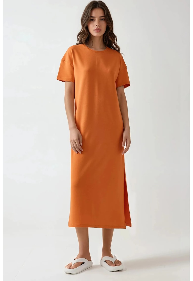 Rochie midi croiala lejera - portocaliu pal