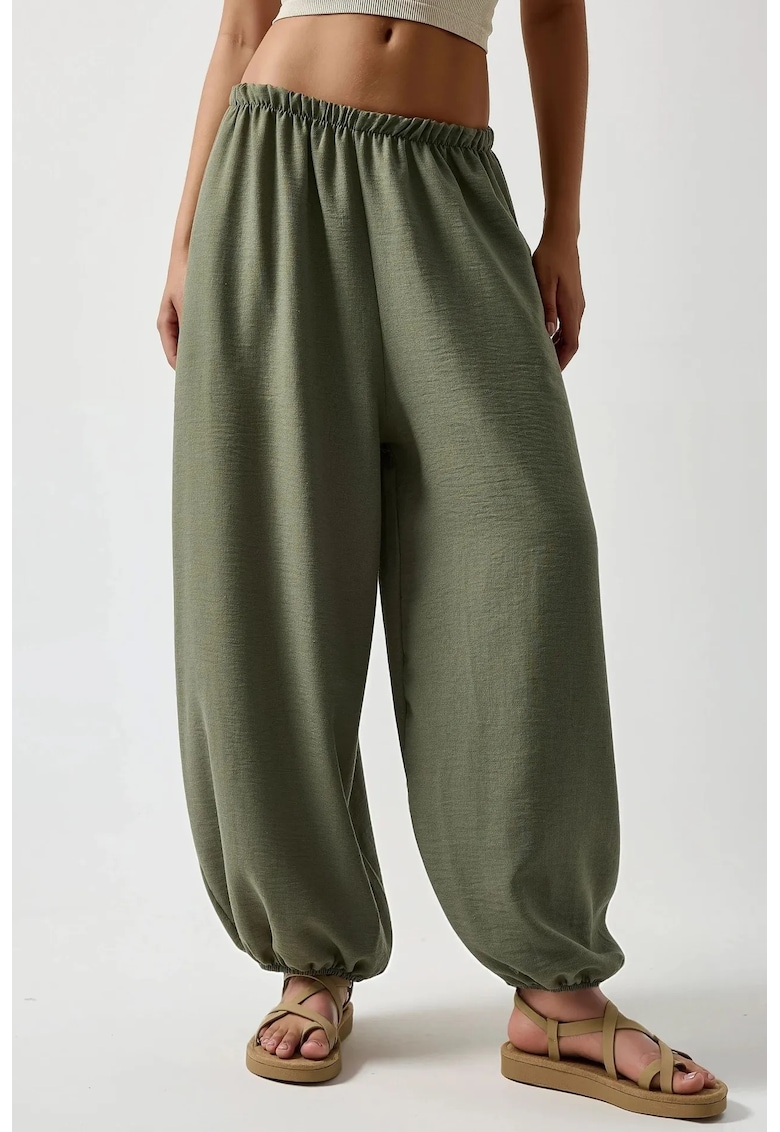 Pantaloni jogger -  largi - talie joasa - verde - poliester