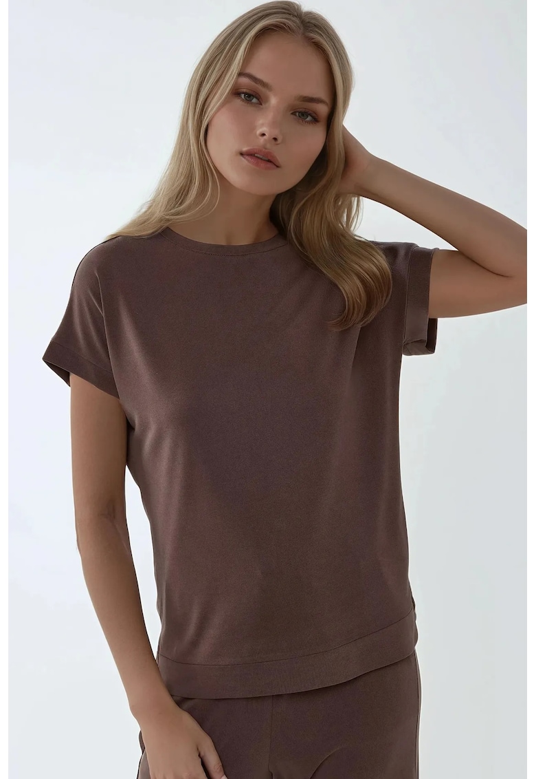 HiCCUP Tricou dama simplu - scurt - maro - poliester-modal