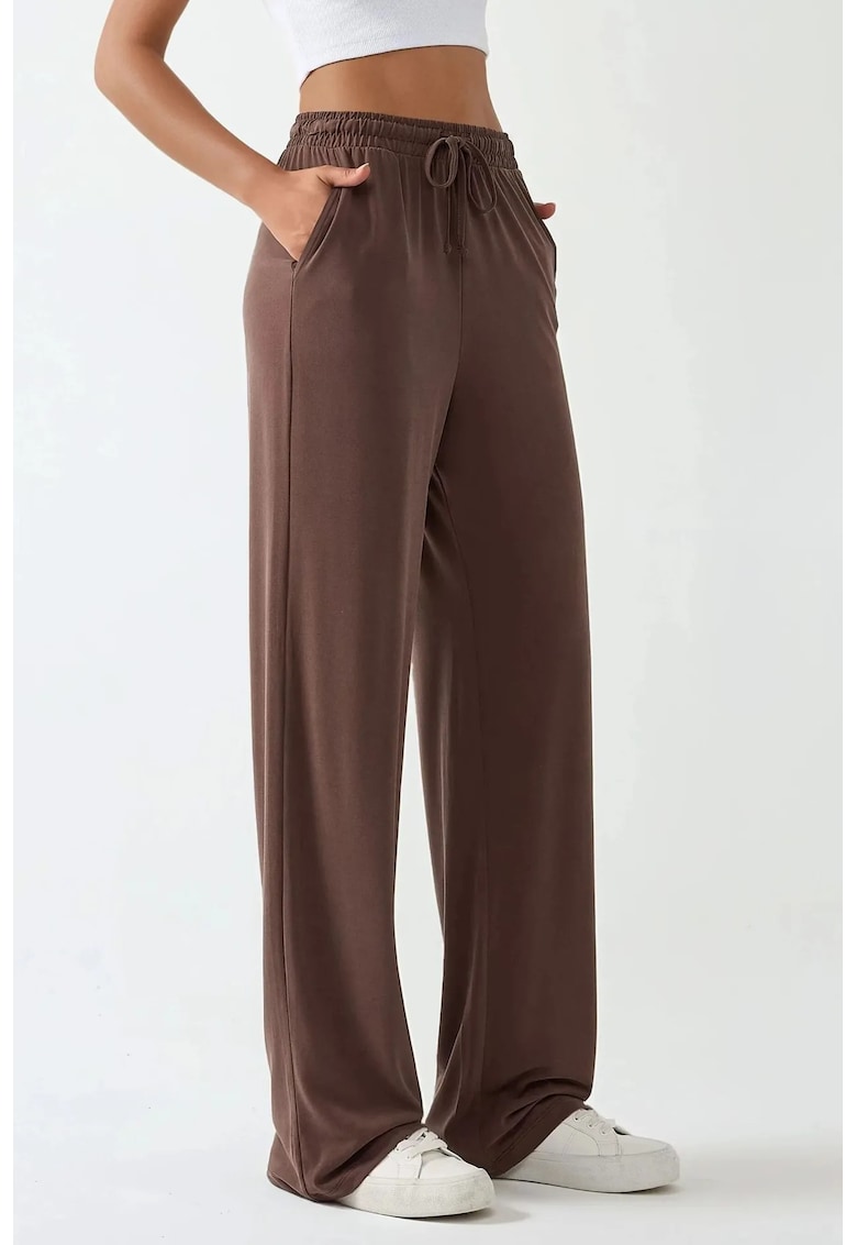 Pantaloni dama -  croi larg - moale la atingere - culoare maro - poliester