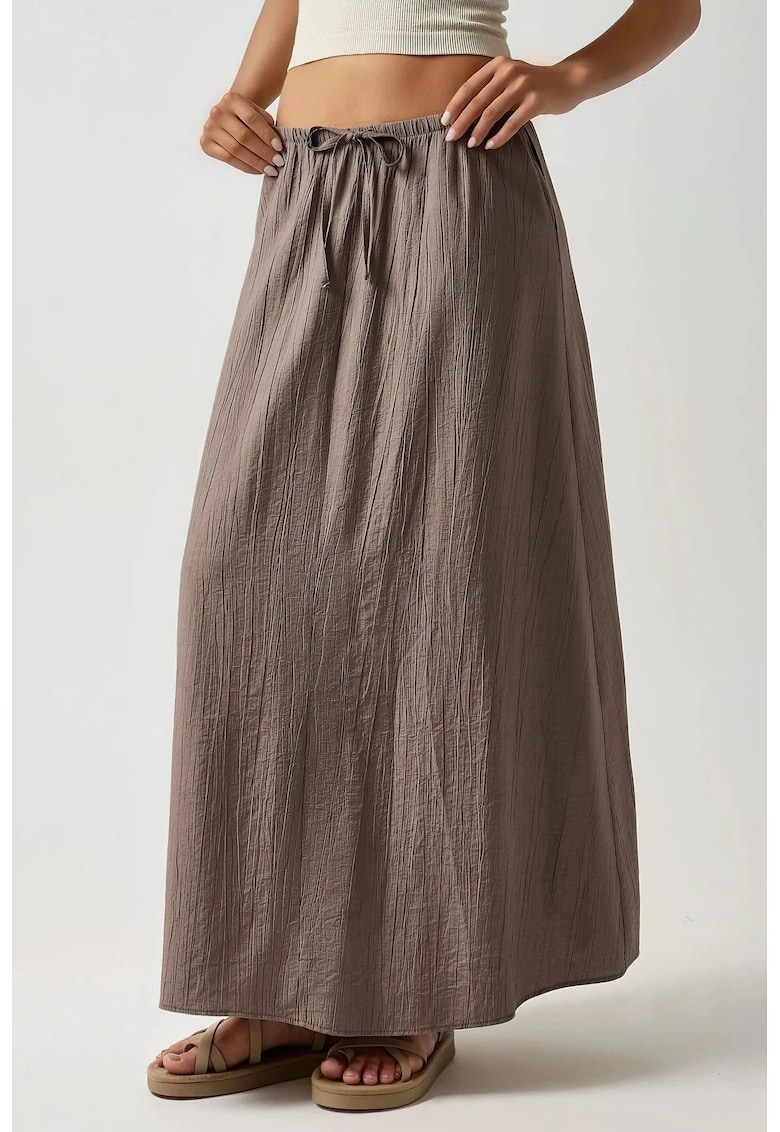 Fusta maxi - talie inalta - gri - material textil