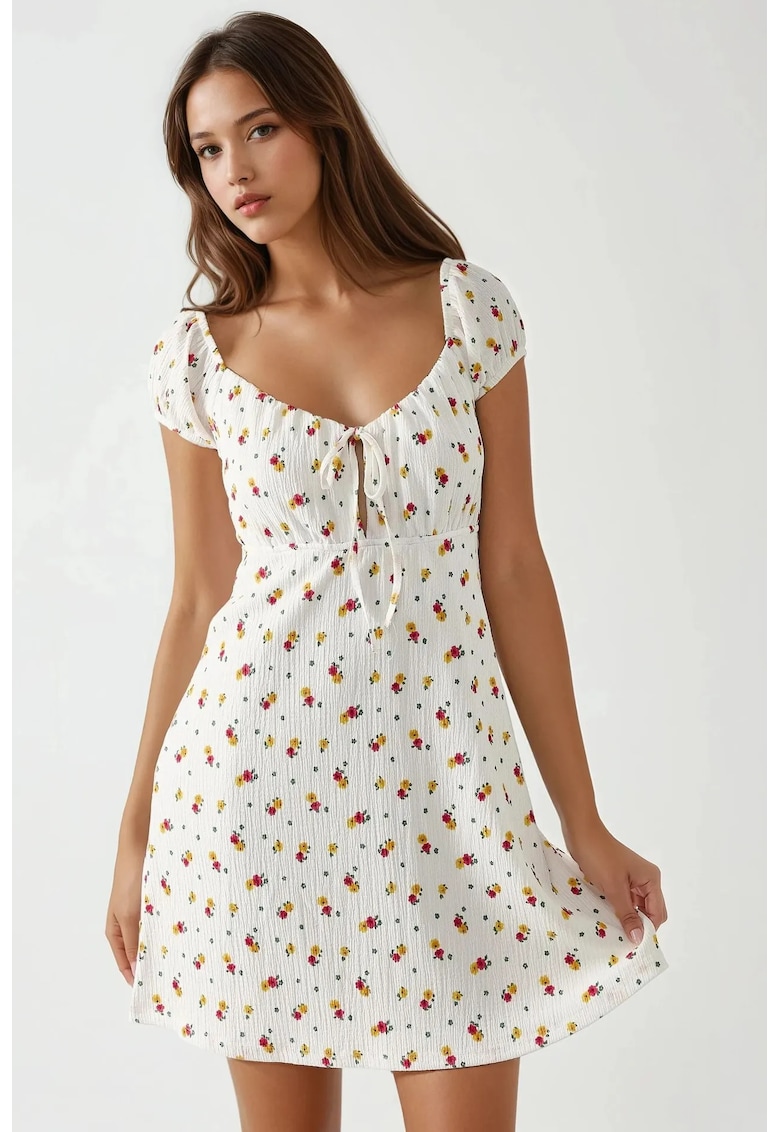 Rochie mini - imprimeu floral - multicolor - textil