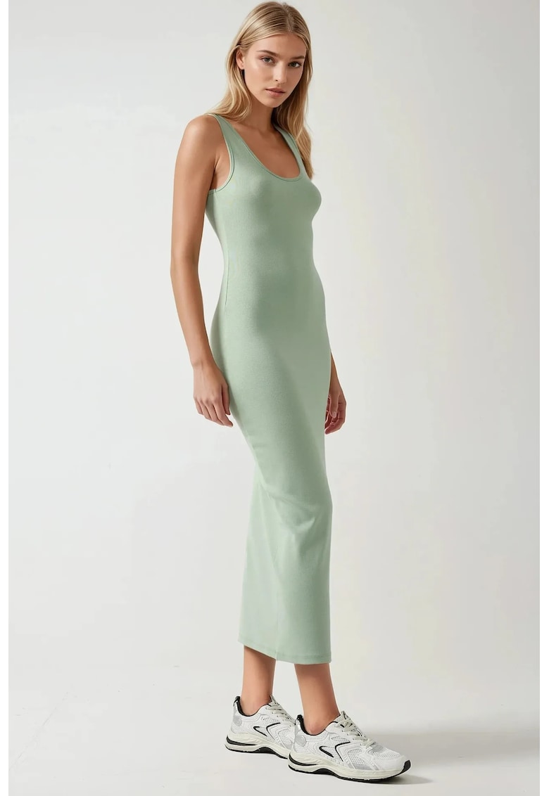 Rochie midi  slim fit - guler in U - verde menta - modal - bumbac - elastan Rochie midi  slim fit - guler in U - verde menta - modal - bumbac - elastan