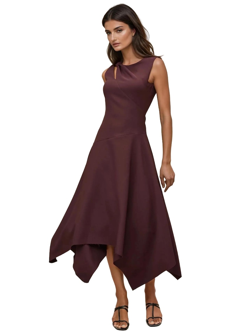 Rochie midi cu decupaje maro - Maro inchis