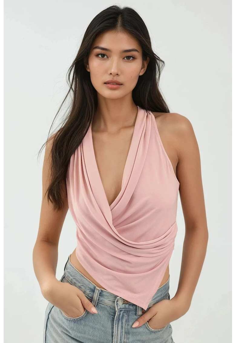 Tricou dama croiala slim fit - fara maneci - textil - roz