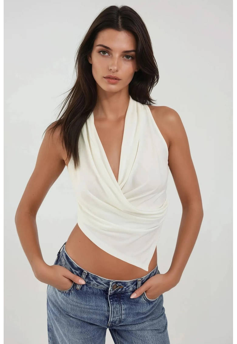 Tricou dama croiala slim fit - fara maneci - textil - alb