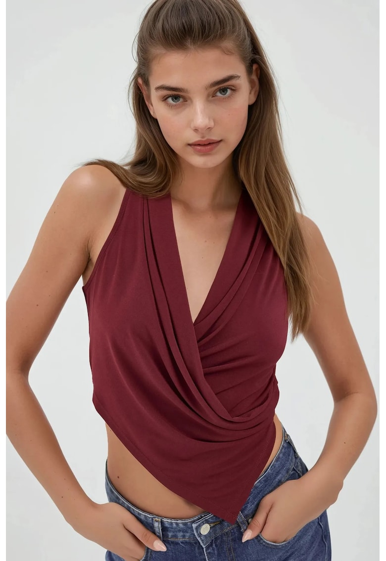 Tricou dama croiala slim fit - fara maneci - textil - rosu