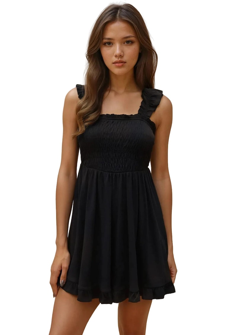 Rochie mini - guler patrat - negru - tricot