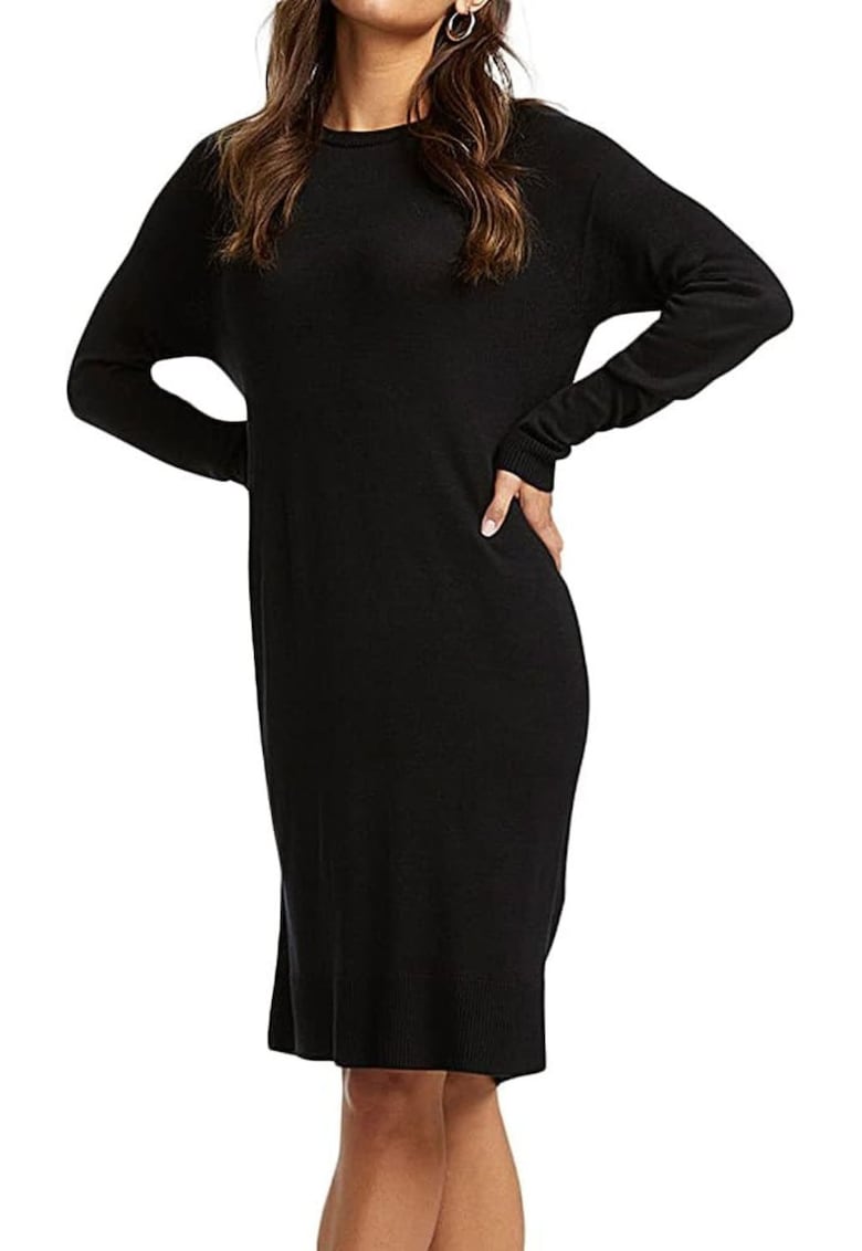Rochie tricotata fin cu maneci lungi -