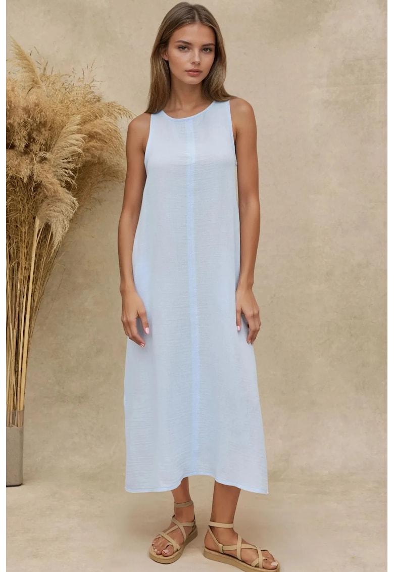 Rochie midi - bumbac texturat - albastru
