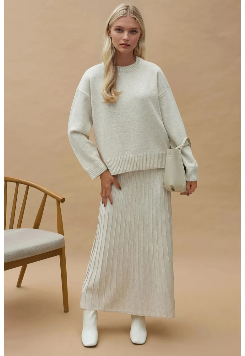 Compleu dama cu fusta - alb - tricot