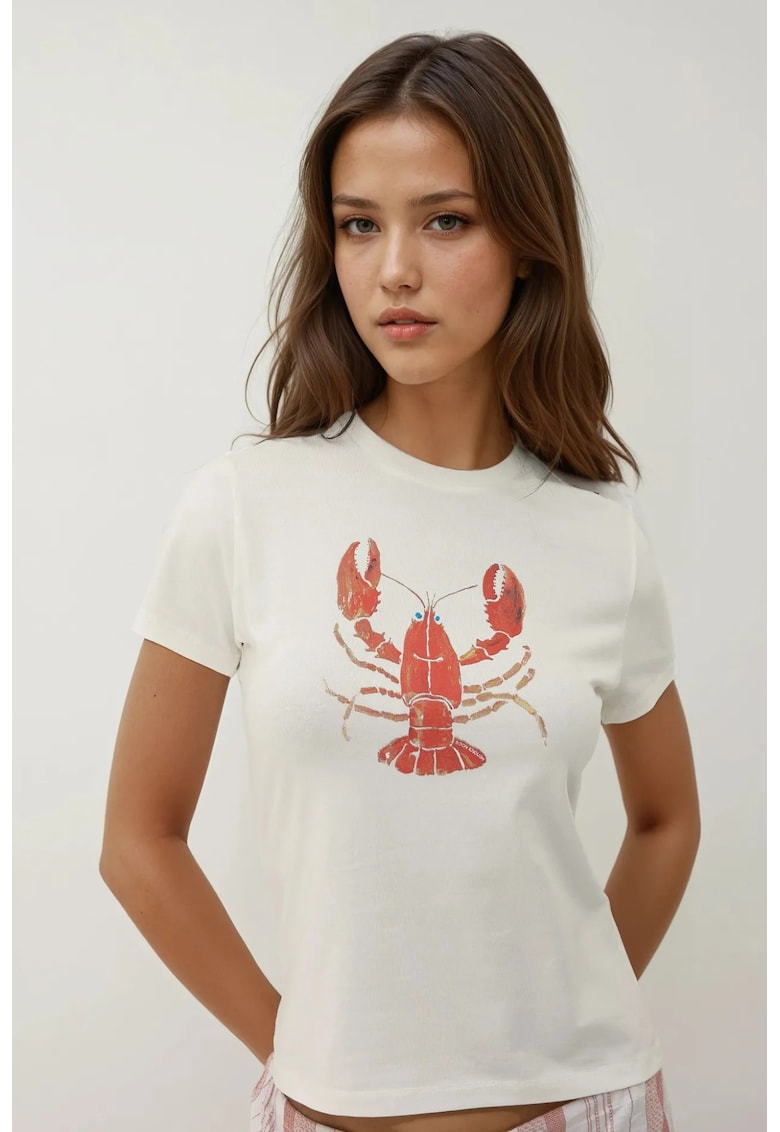 Tricou dama - guler rotund - imprimeu modern - alb - jerseu Tricou dama - guler rotund - imprimeu modern - alb - jerseu