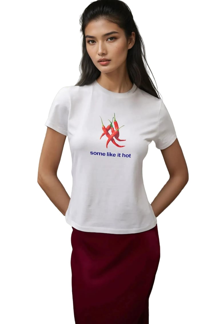 Tricou dama guler rotund - imprimeu - alb - jerseu - maneca scurta Tricou dama guler rotund - imprimeu - alb - jerseu - maneca scurta